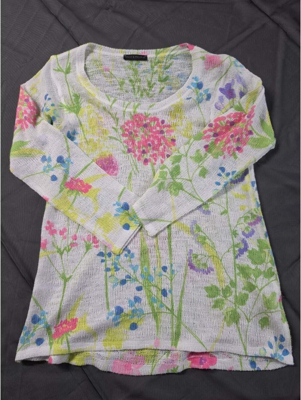 Nally & Millie Floral Open Knit Sweater Womens Small Made USA Lightweight